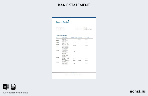 цифровая загрузка шаблона слова банковской выписки Salvador Banco Azul